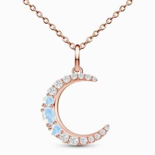 Royal Exklusive Royal Fashion náhrdelník Měsíc s drahokamem Moonstonem 14k růžové zlato Vermeil GU-DR22122N-ROSEGOLD-MOONSTONE