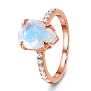 Royal Exklusive Royal Fashion prsten Bohyně 14k růžové zlato Vermeil s drahokamem Moonstonem GU-DR8927R-ROSEGOLD-MOONSTONE-ZIRCON Velikost: 5 (EU: 49…