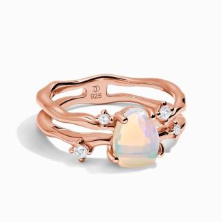 Royal Exklusive Royal Fashion prsten Pozitivita 18k růžové zlato Vermeil s drahokamem opálem a drahokamy bílými safíry GU-DR24616R-ROSEGOLD-NATURALOP…