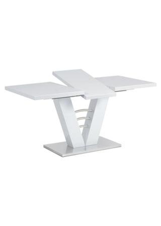 Rozkládací jídelní stůl 120+40x80 cm, bílý lesk / broušený nerez