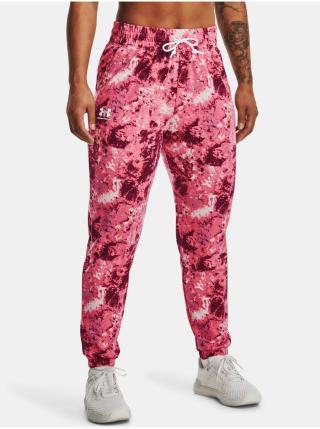 Růžovo-červené dámské vzorované tepláky Under Armour Rival Terry Print Jogger