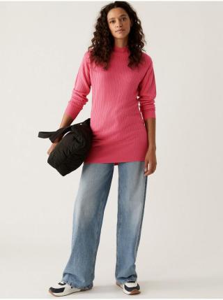 Růžový dámský dlouhý svetr se stojáčkem Marks & Spencer