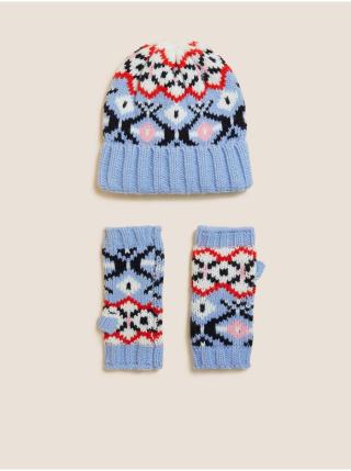 Sada dámské vzorované čepice a rukavic v modré barvě Marks & Spencer
