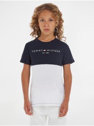 Sada klučičího trička a kraťasů v bílé a tmavě modré barvě Tommy Hilfiger Essential Colorblock Short Set