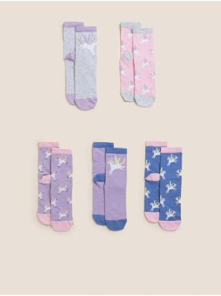 Sada pěti párů holčičích barevných ponožek s motivem jednorožce Marks & Spencer