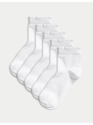 Sada pěti párů holčičích ponožek v bílé barvě Marks & Spencer
