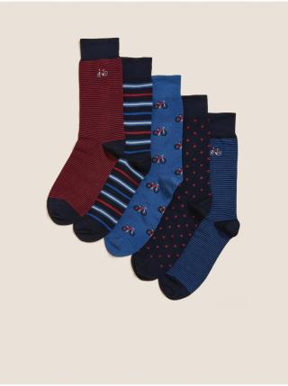 Sada pěti párů pánských ponožek v modré, vínové a černé barvě Marks & Spencer