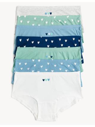 Sada sedmi holčičích vzorovaných kalhotek v bílé, světle modré, světle zelené, tmavě modré a světle šedé barvě Marks & Spencer