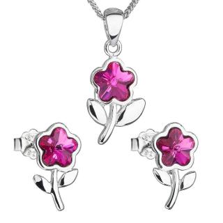 Sada šperků s krystaly Swarovski náušnice,řetízek a přívěsek růžová kytička 39172.3 fuchsia