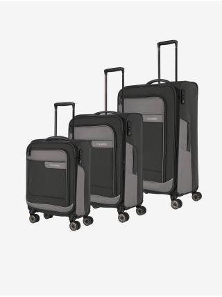 Sada tří tmavě šedých cestovních kufrů a tašky Travelite Viia 4w S,M,L + Duffle Anthracite