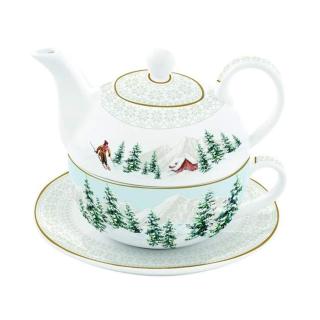 Šálek a čajová konvice CHALET porcelán bílá 350+350ml