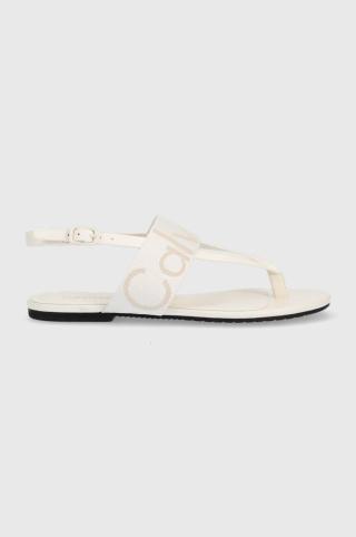 Sandály Calvin Klein Jeans FLAT SANDAL WEBBING dámské, béžová barva, YW0YW00956