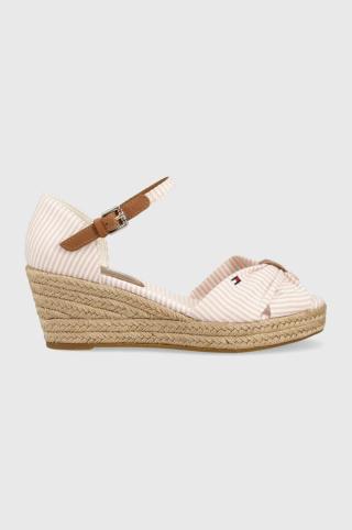 Sandály Tommy Hilfiger HIGH WEDGE SEERSUCKER dámské, růžová barva, na klínku, FW0FW07158