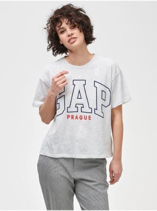 Šedé dámské tričko GAP Logo Prague easy short sleeve tee