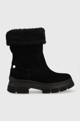 Semišové boty Tommy Hilfiger Warm Lining Suede Low Boot dámské, černá barva, na platformě, lehce zateplené