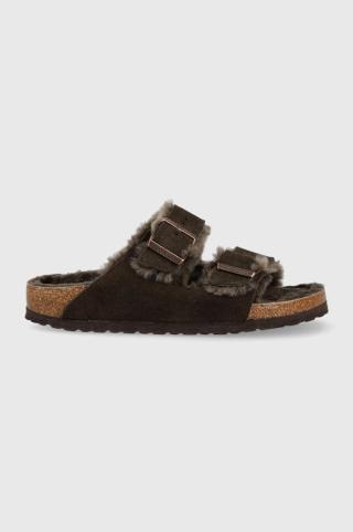 Semišové pantofle Birkenstock Arizona dámské, hnědá barva, 1020528