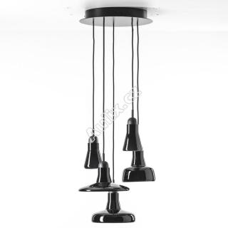 Shadows set ring canopy, závěsné svítidlo, ručně foukané sklo, lesklá černá / černý dub / černý kabel, 5x5W LED 2700K dim, prům. 40cm - BROKIS A