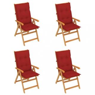 Skládací zahradní židle 4 ks s poduškami Dekorhome Červená,Skládací zahradní židle 4 ks s poduškami Dekorhome Červená