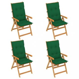 Skládací zahradní židle 4 ks s poduškami Dekorhome Tmavě zelená,Skládací zahradní židle 4 ks s poduškami Dekorhome Tmavě zelená