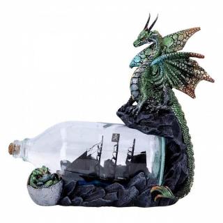 Soška drak s lodí v lahvi Dobrodružství - cca 22 cm, 1,19 kg
