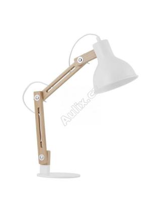 Stolní lampa GROU matný bílý kov a dřevo E27 1x12W 230V IP20 vypínač na těle bez žárovky - NOVA LUCE