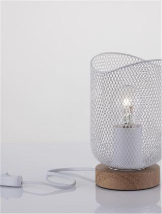 Stolní lampa LYRON matný bílý kov přírodní dřevo E27 1x12W 230V IP20 bez žárovky - NOVA LUCE