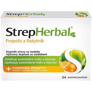 StrepHerbal Propolis a Rakytník pastilky pro zklidnění sliznice dutiny ústní 24 ks