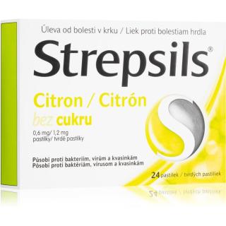 Strepsils Citron bez cukru 0,6mg/1,2mg pastilky při bolestech v krku 24 ks