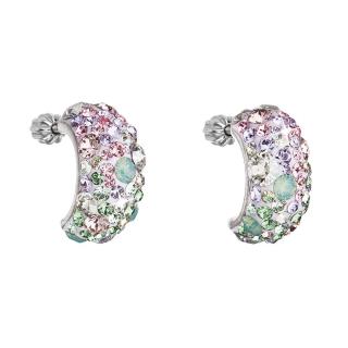 Stříbrné náušnice visací s krystaly Swarovski mix barev půlkruh 31164.3 sakura