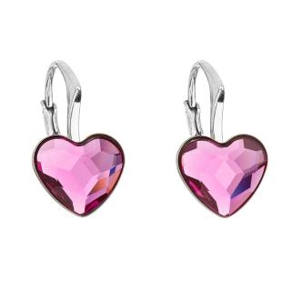 Stříbrné náušnice visací s krystaly Swarovski růžové srdce 31240.3 fuchsia