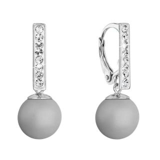 Stříbrné náušnice visací s perlou a krystaly Swarovski šedé kulaté 71174.3 pastel grey