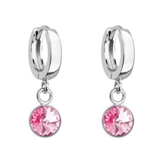 Stříbrné visací náušnice kroužky se Swarovski krystalem 31300.3 rose