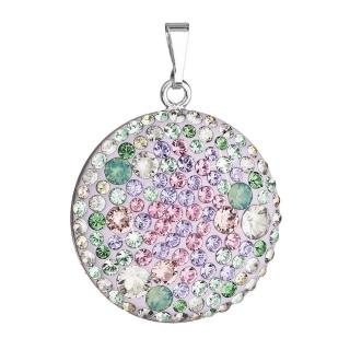 Stříbrný přívěsek s krystaly Swarovski mix barev fialová zelená růžová kulatý 34131.3 sakura