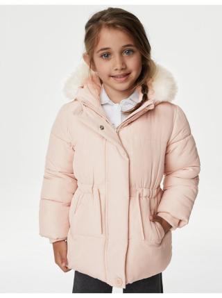 Světle růžová holčičí zimní bunda s umělým kožíškem Marks & Spencer