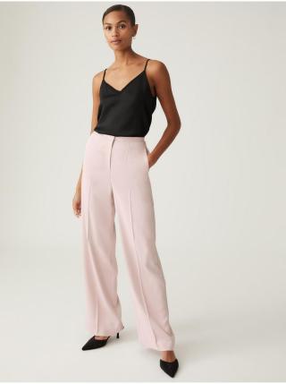 Světle růžové dámské saténové kalhoty se širokými nohavicemi Marks & Spencer