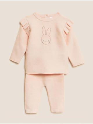 Světle růžový dětský dvoudílný pletený set Marks & Spencer