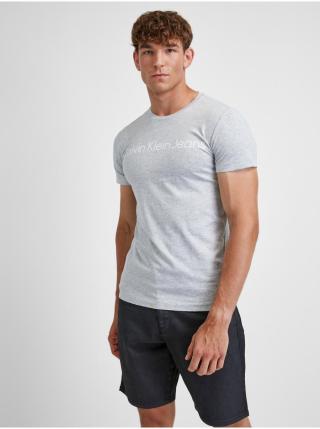 Světle šedé pánské žíhané tričko Calvin Klein Jeans