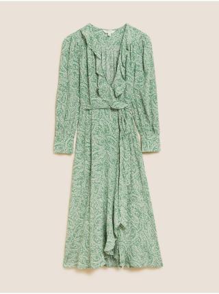 Světle zelené dámské vzorované zavinovací šaty Marks & Spencer