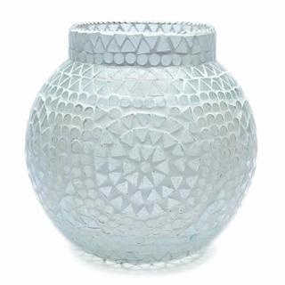 Svícen sklo na čajové a votivní svíčky Mozaika bílá 18 cm - 18 cm