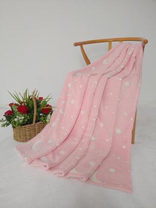 Svítící deka mikroflanel MĚSÍC A HVĚZDY 150x200 cm růžová