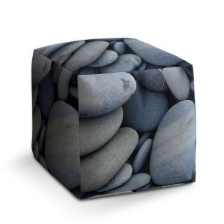 Taburet SABLIO - Černé kameny 40x40x40 cm