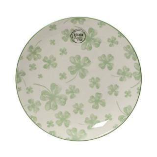 Talíř kulatý porcelánový KITCHEN GOODS se čtyřlísty bílo-zelený 26,5cm