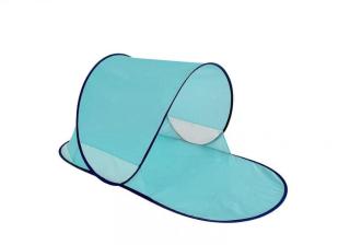 Teddies Stan plážový s UV filtrem 140x70x62cm samorozkládací polyester/kov ovál modrý v látkové tašce - rozbaleno