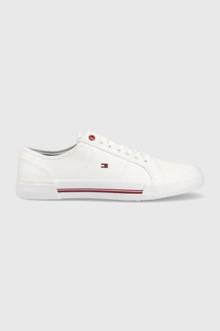 Tenisky Tommy Hilfiger CORE CORPORATE VULC CANVAS pánské, bílá barva