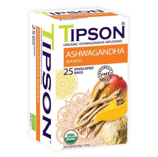 TIPSON Bylinný čaj s ashwagandhou a přírodním mangovým aroma BIO 25 sáčků