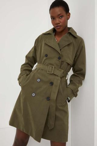 Trench kabát Answear Lab dámský, zelená barva, přechodný, dvouřadový