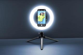 Tripod Cellularline Selfie Ring s LED osvětlením pro selfie fotky a videa, černá