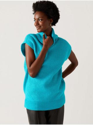 Tyrkysová dámská svetrová vesta s rolákem Marks & Spencer