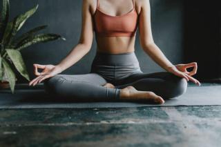 Umělecká fotografie Anonymous Woman Doing Yoga at Home: Lotus Position, FreshSplash,