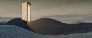 Umělecká fotografie Landscape with a tower emiting light series 6, Javier Pardina,